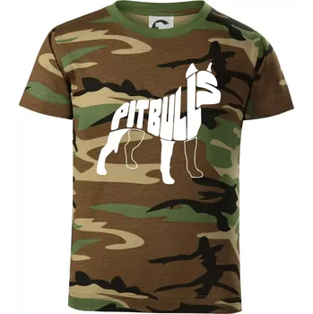 Chlapecké tričko Pit Bull Teriér - Dětské maskáčové triko - 146 cm/10 let ( Hnědý maskáč )
