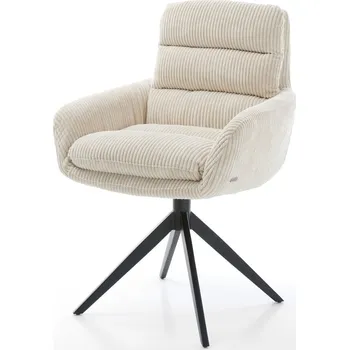 Jídelní židle DELIFE Jídelní židle Abelia-Flex s područkami manšestr béžová křížová podnož široká černá otočná 360° houpací funkce