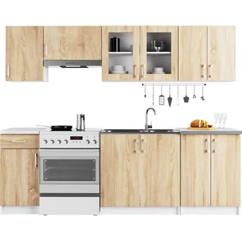 Kuchyňská linka Kuchyňská linka Olivie 2,4 m prosklená bílá/dub sonoma