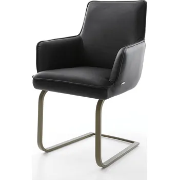 Jídelní židle DELIFE Jídelní židle Heira-Flex s područkami pravá kůže černá jídelní židle plochá titanová povrchová úprava taštičkové pružiny