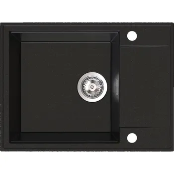 Granitový dřez Sink Quality Sink55, kuchyňský granitový dřez 620x460x215 mm + chromový sifon, černá se zlatými body, SKQ-SINK.L.1KKO.X