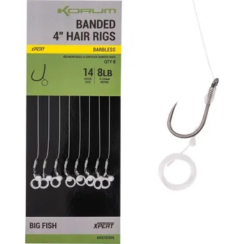 KORUM - Návazec Banded Hair Rigs Barbless 4" vel. 14 8 ks