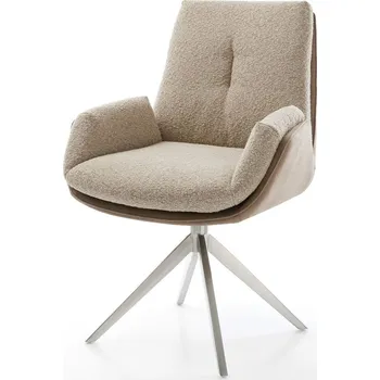 Jídelní židle DELIFE Jídelní židle Clea-Flex kombinace materiálů tmavě béžová široká křížová podnož nerezová ocel 360° otočná