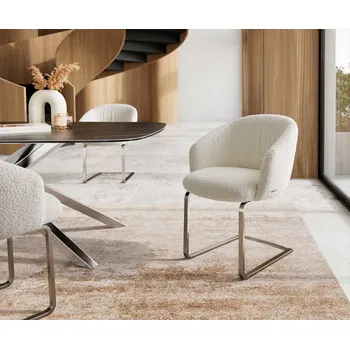 Jídelní židle DELIFE Jídelní židle Caja-Flex s područkami bouclé bílá jídelní židle plochá nerezová ocel taštičkové pružiny