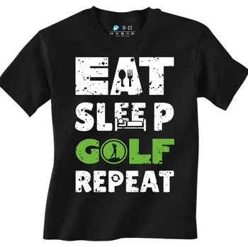 Chlapecké tričko Dětské tričko Jez Spi Hraj Golf Opakuj Eat Sleep Golf Repeat (Velikost: 7-8, Barva: Černá)