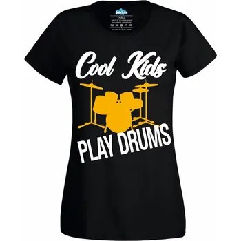 Dámské tričko Dámské tričko Cool děti hrají na bubny (Velikost: XS, Barva: Černá)