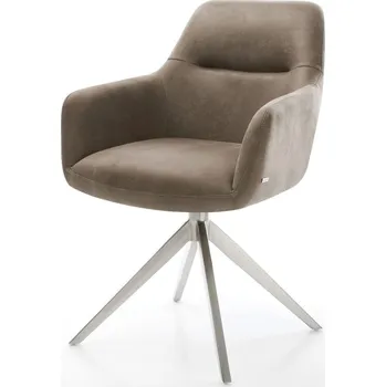 Jídelní židle DELIFE Jídelní židle Pejo-Flex mikrovlákno taupe vintage křížová podnož široká nerezová ocel 360° otočný houpací funkce taštičkové pružiny