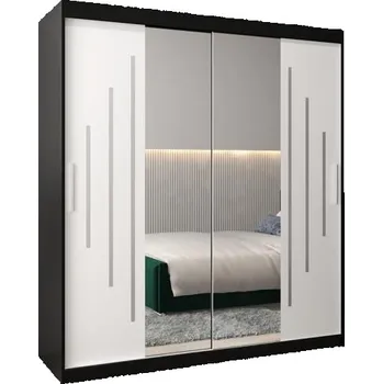 Šatní skříň Šatní skříň s posuvnými dveřmi a dvoudílným zrcadlem YORK1 - 180x200cm -Černá-Bílá-