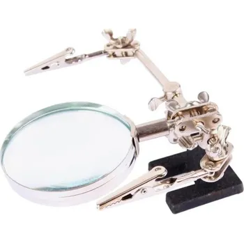 Páječka Stojánek na páječku se skleněnou lupou a kovovým klipem Pomůcka třetí ruka pro pájení opravy elektroniky držák 5x lupa