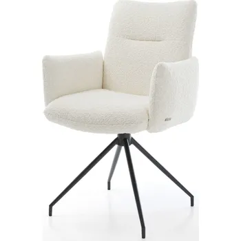 Jídelní židle DELIFE Jídelní židle Jova-Flex s područkami bouclé bílá křížová podnož zúžená černá otočná o 180° taštičkové pružiny