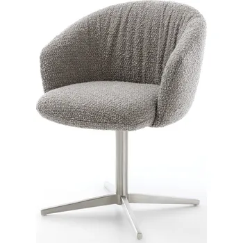Jídelní židle DELIFE Jídelní židle Caja-Flex s područkami bouclé stříbrně šedá kovová křížová podnož nerezová ocel 360° otočná taštičkové pružiny