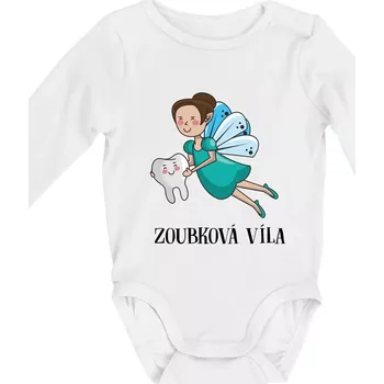 Kojenecký body Zoubková víla - Body kojenecké s dlouhým rukávem - Dlouhý r. do 3 měs ( Bílá )