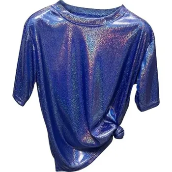 Dámské tričko Dámské třpytivé tričko s krátkým rukávem Volnější střih Lesklý top s kulatým výstřihem Módní tričko na večírek i každodenní nošení modrá