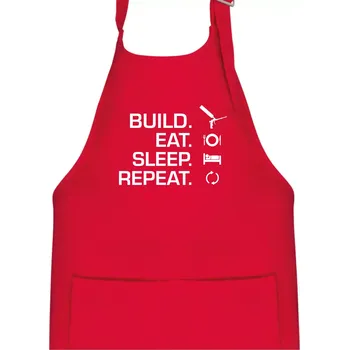 Kuchyňská zástěra Build eat sleep repeat - montážní pěna - Dětská zástěra na vaření - Univerzální velikost ( Červená )