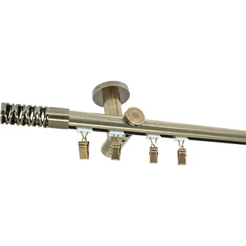 Garnýž Kovovégarnýže.cz Stropní garnýž Jewel broadway 19 mm mosaz antik Varianta jednořadá nebo dvouřadá: Jednořadá, Uchycení látky: jezdec s háčkem, Délka garnýže Broadway: 480 cm