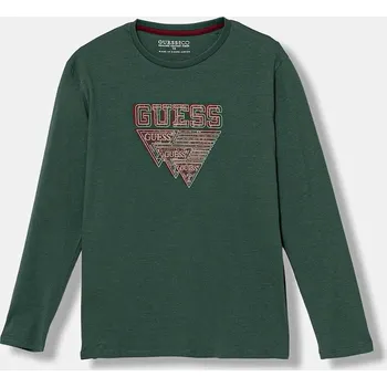 Chlapecké tričko Dětské bavlněné tričko s dlouhým rukávem Guess zelená barva, s potiskem, L5YI27 K8HM4 L5YI27.K8HM4.9BYA 96X, vel. 175