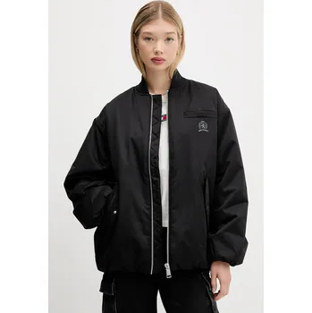 Bunda Tommy Jeans černá barva, zimní, oversize, DW0DW21629 99X, vel. XS