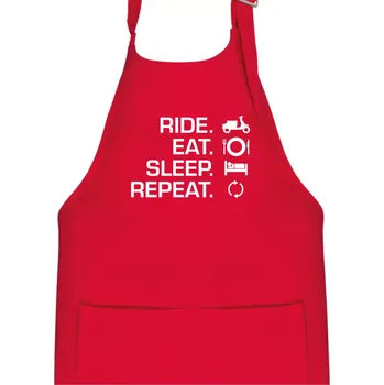 Kuchyňská zástěra Ride Eat Sleep Repeat moto skútr - Dětská zástěra na vaření - Univerzální velikost ( Červená )
