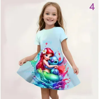 Dětská móda Dívčí letní šaty na motivy Disney pohádek (Lilo a Stitch + Frozen + Malá mořská víla) Motiv: 4, Velikost: 140