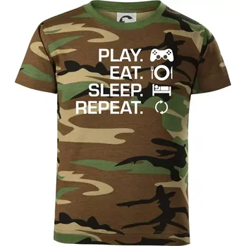 Chlapecké tričko Play Eat Sleep Repeat game - Dětské maskáčové triko - 122 cm/6 let ( Hnědý maskáč )
