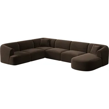 Pohovka Cosmopolitan Design Tmavě hnědá sametová rohová pohovka Campi 330 cm, levá