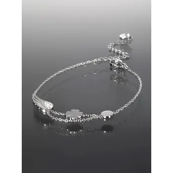 Náramek Prosperk Náramek z chirurgické oceli čtyřlístek a andělské křídlo s čirými krystaly S2523