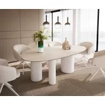 DELIFE Jídelní stůl Edge oválný 220x120 keramika Laminam® Travertino Bianco krémově bílá Troa kov bílá