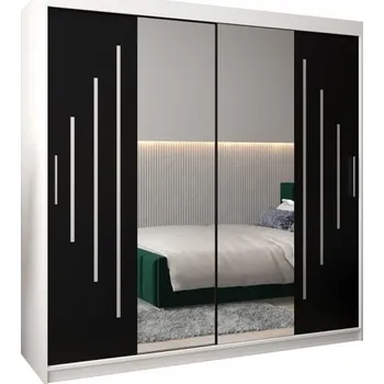 Šatní skříň Šatní skříň s posuvnými dveřmi a dvoudílným zrcadlem YORK1 - 200x200cm -Bílá-Černá-