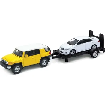 Výuková hračka Welly Autovlek Toyota FJ Cruiser + Toyota Corolla 1:34