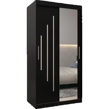 Šatní skříň Šatní skříň s posuvnými dveřmi a zrcadlem YORK2 - 100x200cm -Černá-