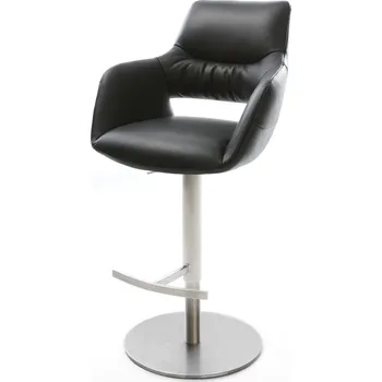Barová židle DELIFE Barová židle Yago-Flex pravá kůže černá otočná podnož výškově nastavitelná nerezová ocel otočný taštičkové pružiny
