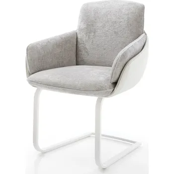 Jídelní židle DELIFE Jídelní židle Luan-Flex s područkami kombinace materiálů pravá kůže bílá stříbrně šedá jídelní židle plochá bílá