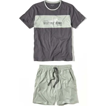 Pánské pyžamo MUSTANG Pánské bavlněné pyžamo FERDY šedá/ zelená - tričko + šortky XXL 4257_6000.363