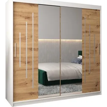 Šatní skříň Šatní skříň s posuvnými dveřmi a dvoudílným zrcadlem YORK1 - 200x200cm -Bílá-Dub Artisan-