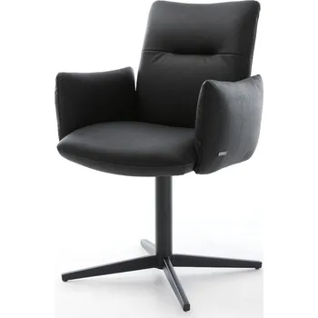 Jídelní židle DELIFE Jídelní židle Jova-Flex s područkami pravá kůže černá černá podnož otočný 360° taštičkové pružiny