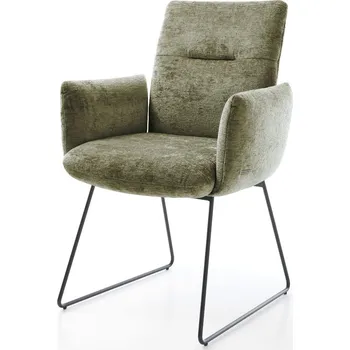 Jídelní židle DELIFE Jídelní židle Jova-Flex s područkami žinylka olivová tenká podnož černá taštičkové pružiny