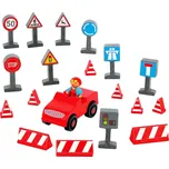 Jeujura Dřevěné figurky ke stavebnicím Řidič s autíčkem a příslušenstvím 20 dílů