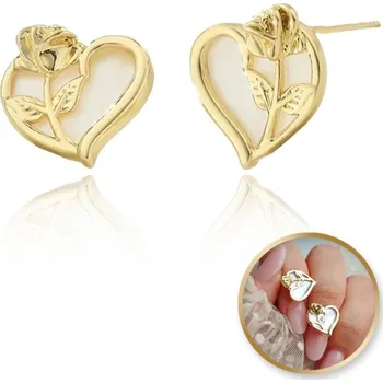 Náušnice Flamenco Mystique Náušnice z chirurgické oceli 14k zlato pozlacené srdce růžové S925 stříbrné napichovací KST3368