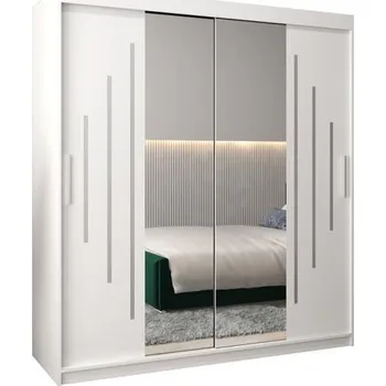 Šatní skříň Šatní skříň s posuvnými dveřmi a dvoudílným zrcadlem YORK1 - 180x200cm -Bílá-