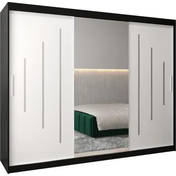 Šatní skříň Šatní skříň s posuvnými dveřmi a dvoudílným zrcadlem YORK1 - 250x200cm -Černá-Bílá-