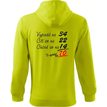 Pánská mikina Vypadá, cítí se, chová se - 70 let - Mikina s kapucí na zip trendy zipper - L ( Limetková )
