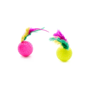 Hračka pro kočku JK Animals Hračka Míček s pírkem 2 ks, plastová hračka 4 cm