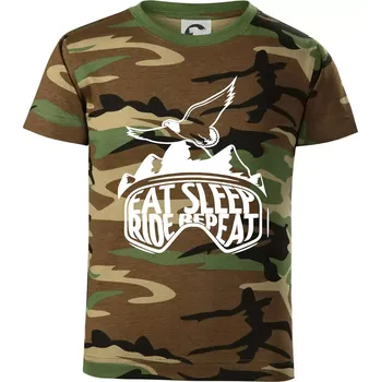 Eat sleep ride repeat - hory - Dětské maskáčové triko - 104-110cm / 3-4 roky ( Hnědý maskáč )