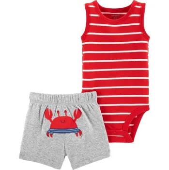 Kojenecká souprava CARTER'S Set 2dílný body tílko, kalhoty kr. Red Stripe Crab chlapec NB/ vel. 56