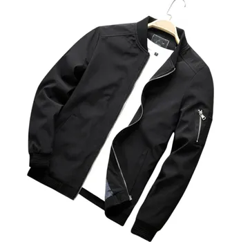 Pánská větrovka Pánská jarní bomber bunda s elastickými manžetami Stylová lehká přechodová bunda se zipem Moderní bunda s kapsami na každodenní nošení černá L