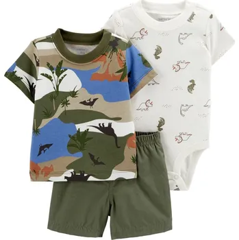 Kojenecká souprava CARTER'S Set 3dílný body kr. rukáv, triko kr. rukáv, kraťasy Green Landscape chlapec NB/ vel. S 56