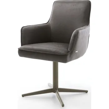 Jídelní židle DELIFE Jídelní židle Heira-Flex s područkami mikrovlákno antracit vintage podnož ve tvaru kříže titanový efekt 360° otočná taštičkové pružiny