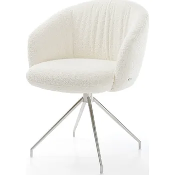 Jídelní židle DELIFE Jídelní židle Caja-Flex s područkami bouclé bílá křížová podnož zúžená nerezová ocel otočná o 180° taštičkové pružiny