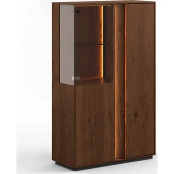 Knihovna Dvoudveřová dubová vitrína SALVATORE Tabaco nízká s osvětlením