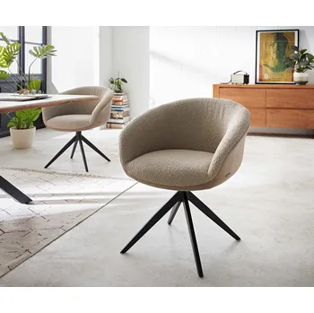 Jídelní židle DELIFE Jídelní židle Vinka-Flex s područkami kombinace materiálů tmavě béžová křížová podnož široká černá otočná 360° taštičkové pružiny